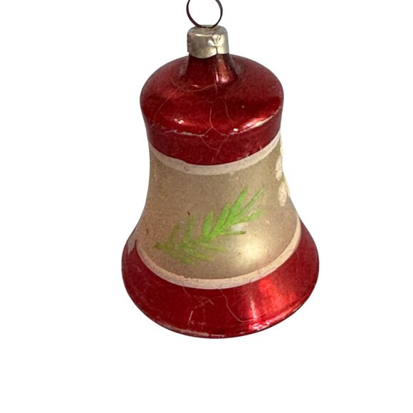 Vintage Christmas Bell Ornament Red & White Glass Hand-Painted West Germany 2 3/ - Picture 4 of 6